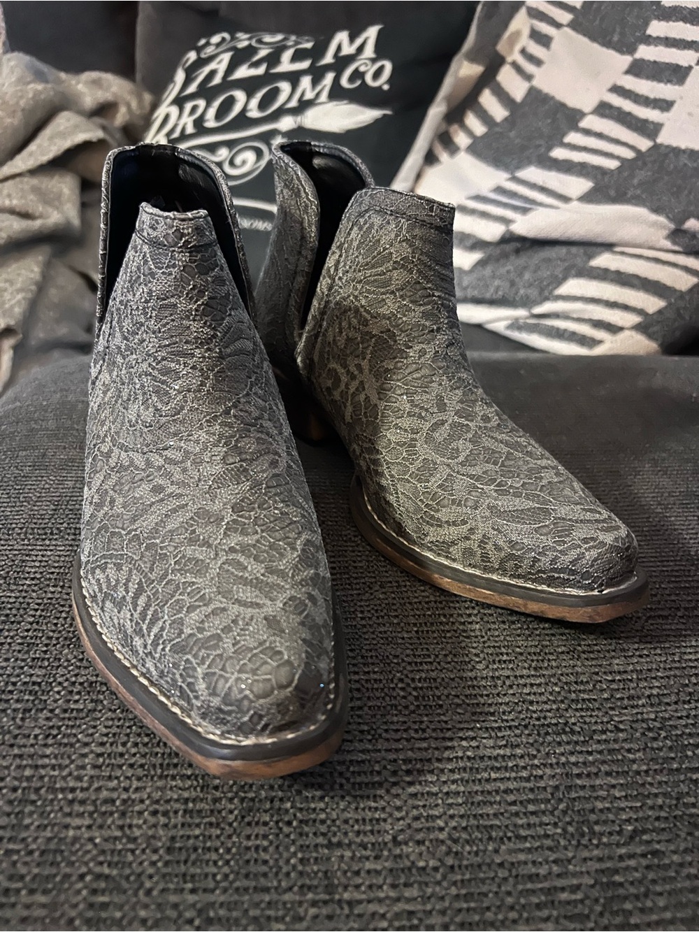 Roper Charcoal Lace-Pattern Chelsea Booties